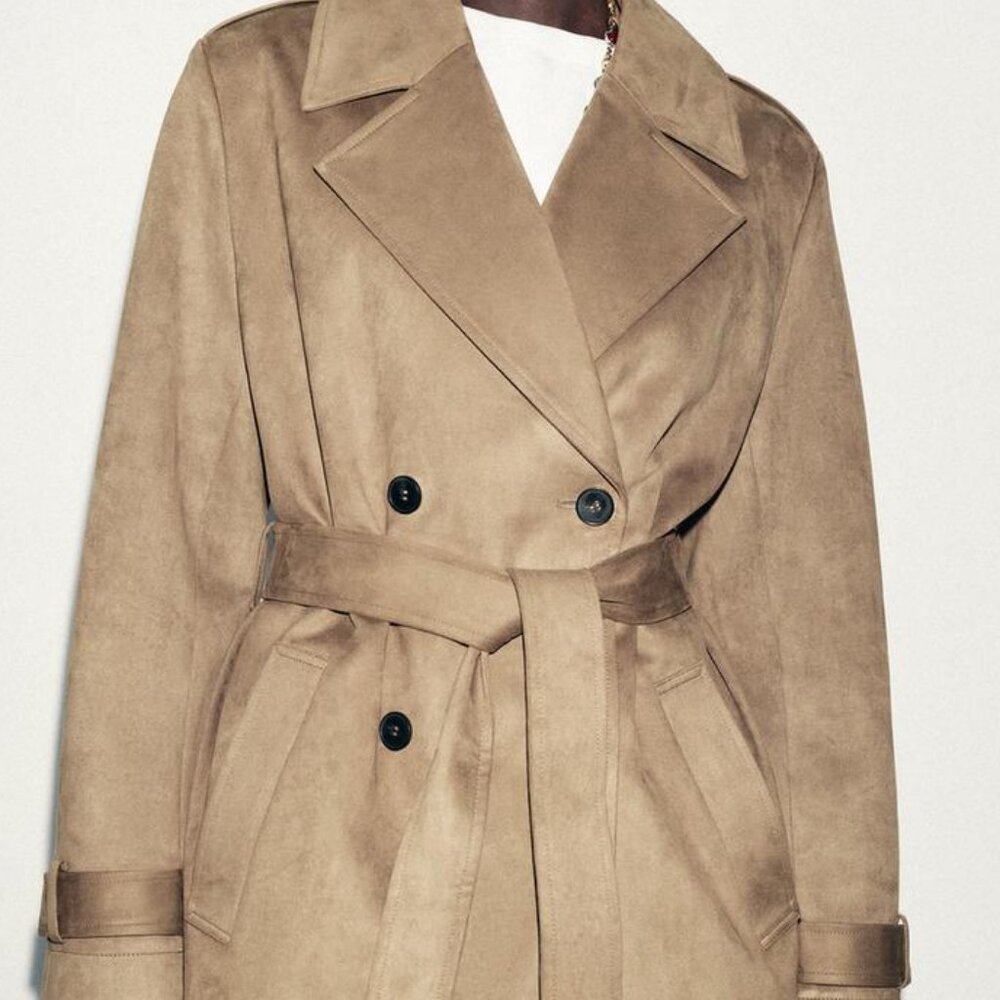 NWT Zara Faux Suede Trench Coat